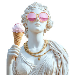 Antique statue greek goddes with round cicle small hypster pink sunglasses with pink icecream