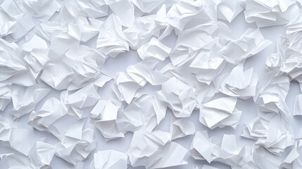 Crumpled white paper balls scattered on a light surface; background texture for design