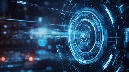 Obraz premium Abstract glowing blue circle with data streams and digital information flow