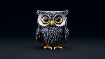 Fototapeta premium Cute cartoon owl on dark background, children's book illustration