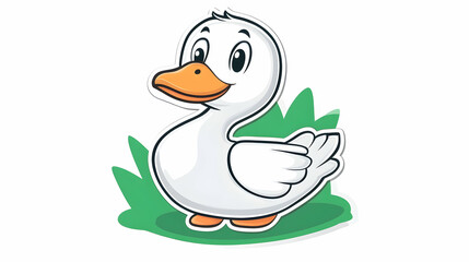 Cute cartoon duckling in grass, children's book illustration