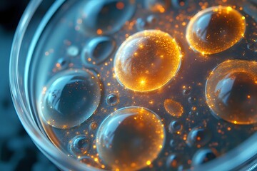 Close up of in vitro fertilization in a petri dish with copy space