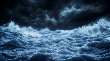 Dark stormy ocean waves crashing under ominous clouds; dramatic seascape for weather, nature, or environmental themes