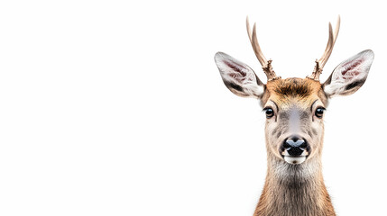 Fototapeta premium Deer portrait, white background, wildlife, nature, animal photography, website banner