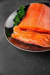salmon fish raw fresh seafood fresh tasty food dish gourmet food background on the table rustic food top view copy space pescetarian  diet Vegetarian food
