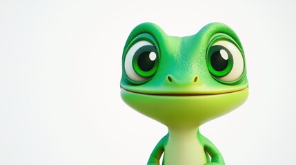 Fototapeta premium Cute cartoon gecko looking up, white background, children's book illustration