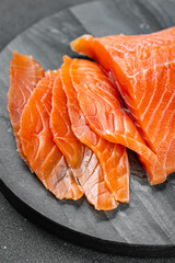 salmon fish raw fresh seafood fresh tasty food dish gourmet food background on the table rustic food top view copy space pescetarian  diet Vegetarian food