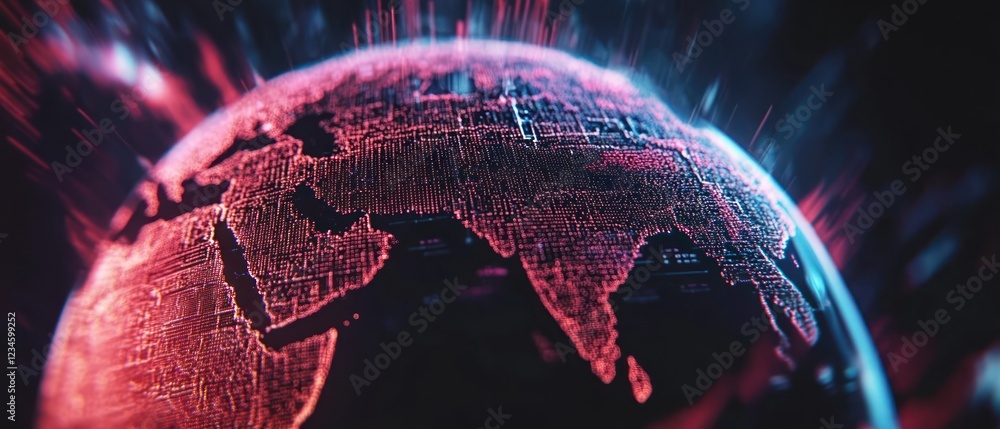 Poster digital representation of earth with glowing data patterns