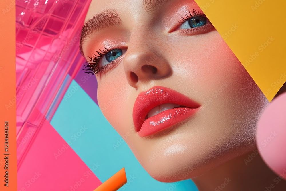Poster bright and bold makeup artistic display emphasizing vibrancy and color contrasts in design