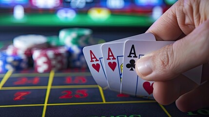 High-stakes poker game casino floor gambling action social environment close-up view competitive strategy