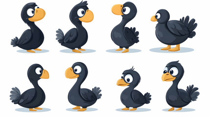Eight adorable cartoon dodo birds in various poses against a white background, perfect for children's books or educational materials