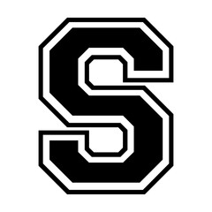 Initial letter S in varsity font svg cut file. Isolated vector illustration.