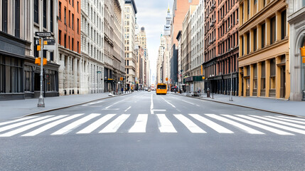 Empty city street, New York, buildings, pedestrian crossing, urban scene, travel