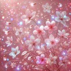 Rose gold crystal flowers sparking pink, Pastel pink spring background