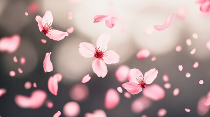 Fototapeta premium Slow motion falling cherry blossom petals evoke nostalgia and beauty