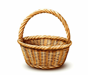 Isolated Simple Wicker Basket on White Background, PNG Format
