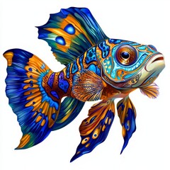 Fototapeta premium Vibrant Fantasy Fish with Colorful Patterns and Intricate Details Swimming in a Bright Aquatic Environment