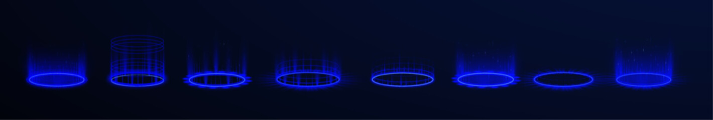 Magic Vortex, Shining Gateway, Digital Vector, Mystical Energy Portal, Futuristic Teleportation Ring, Sci-Fi Light Effect, Blue Glowing Rays, Night Scene Sparkles, Transparent Background, 