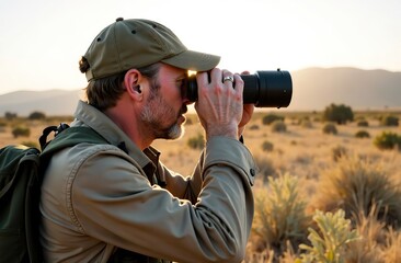 South Africa ranger looking through binoculars in sea