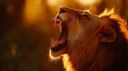 Fototapeta premium Majestic Lion Roaring at Golden Hour