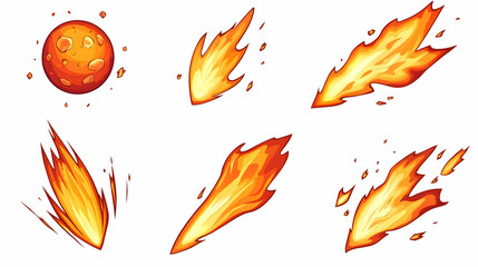 Fiery meteor trails and flames; space, fire, animation, game design