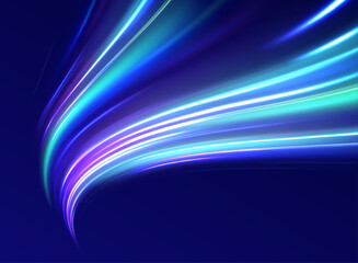 Colorful Light Trails, Long Time Exposure Motion Blur Effect. Abstract fire flare trace lens flares acceleration speed motion on night road. Acceleration speed motion on night road.