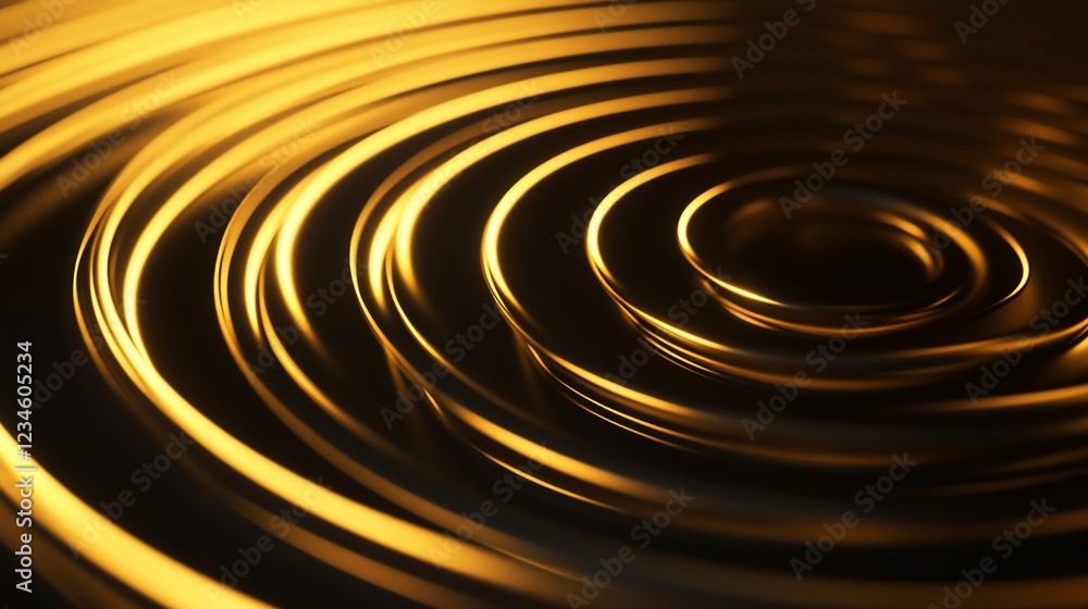Poster abstract golden rings of light with a dark background creating a circular motion effect