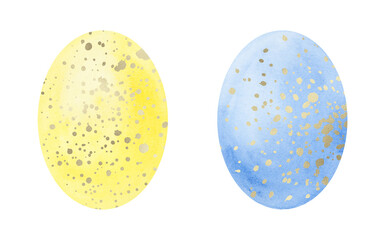 A set of Easter watercolor clipart with Easter eggs, isolated on a white background