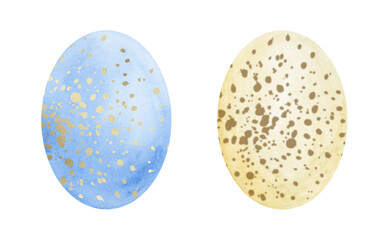 A set of Easter watercolor clipart with Easter eggs, isolated on a white background