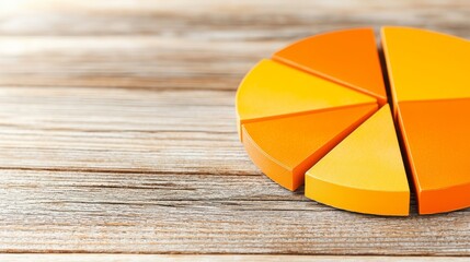 Creative Orange Pie Chart on Wooden Table Business Presentation Informative Graphic Natural Setting Close-Up View