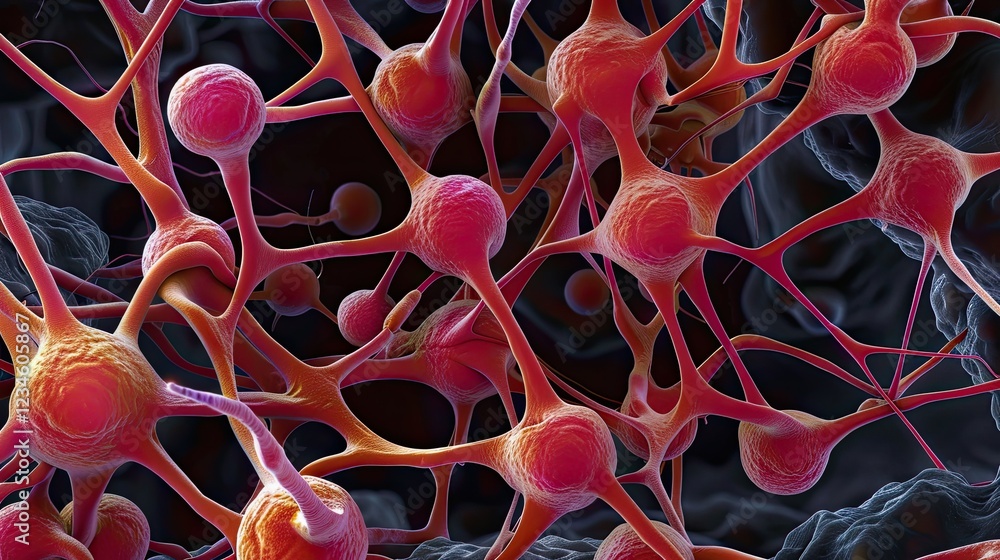 Poster neural activity observation laboratory scientific imagery microscopic environment close-up view cell