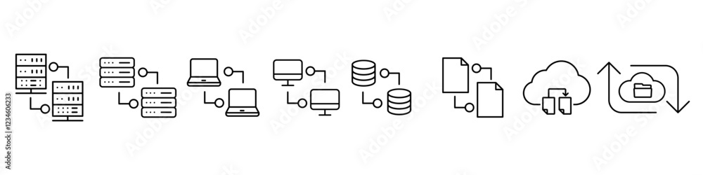 Poster data exchange icon vector set. data transfer illustration sign collection. data conversion symbol or