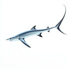 Obraz premium Graceful Blue Shark Swimming in Clear Ocean Water, Highlighting Its Sleek Body and Sharp Features, A Marine Life Spectacle