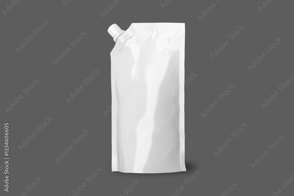 Poster empty blank white doypack mockup isolated over dark mode background.3d rendering.