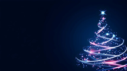 Glowing Christmas tree design, dark blue background, holiday celebration, festive greeting card