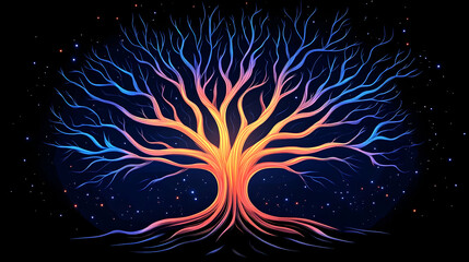 Glowing cosmic tree, night sky background, spiritual art, for fantasy design