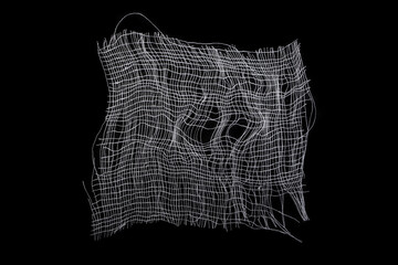 Cotton thread bandage square on black background, close up photography,  abstract  backdrop