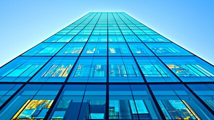 Modern Glass Skyscraper Building at Urban Center Architectural Design Bright Daylight Aerial View Innovative Structure