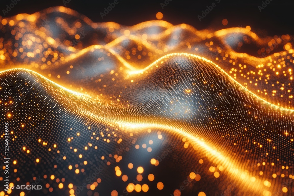 Fototapete Pulsating dots create a dynamic representation of blockchain technology in a digital landscape