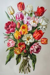 Obraz premium A bouquet of tulips painting graphics blossom.
