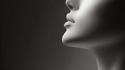Close-up portrait of a womans face against a solid black background with soft lighting highlighting her features