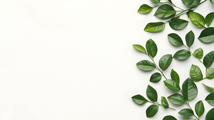 Naklejka premium Green leaves border on white background, copy space, nature design, website banner