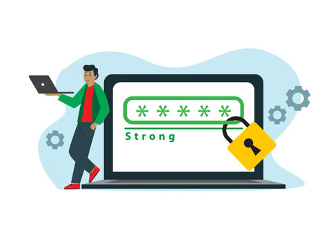 illustration woman man using strong password security locked padlock clipart