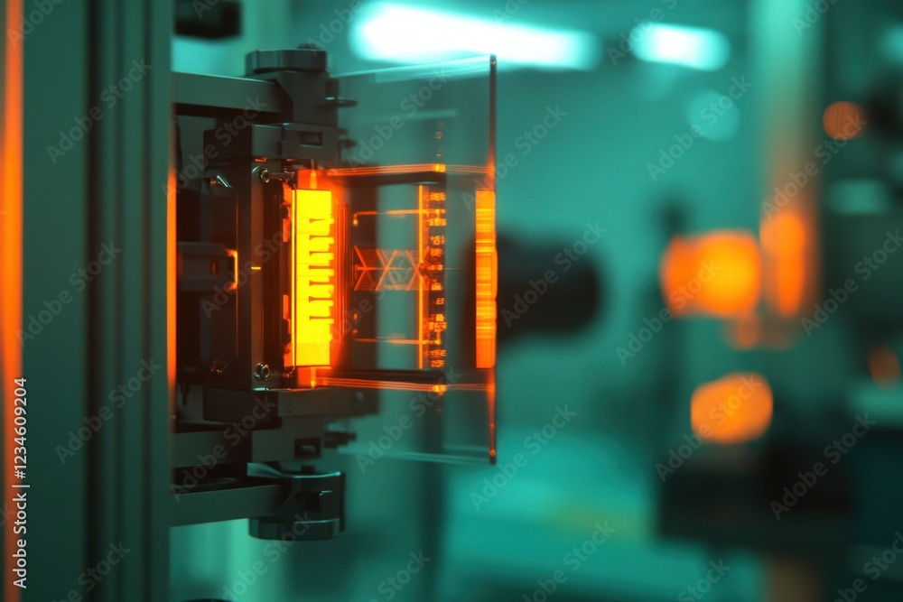 Poster advanced machinery displaying glowing data in a lab