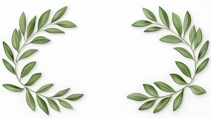 Fototapeta premium Green leaves frame, elegant design, white background, perfect for invitations