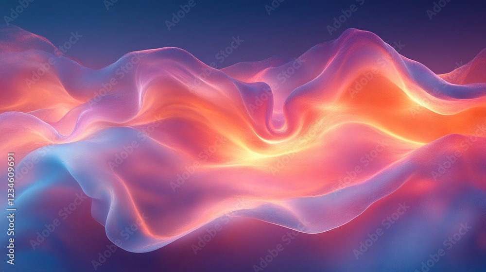 Poster abstract translucent flowing shapes with glowing effects, background design use
