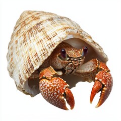 Close-up of a Colorful Hermit Crab Emerging from Its Shell on a White Background