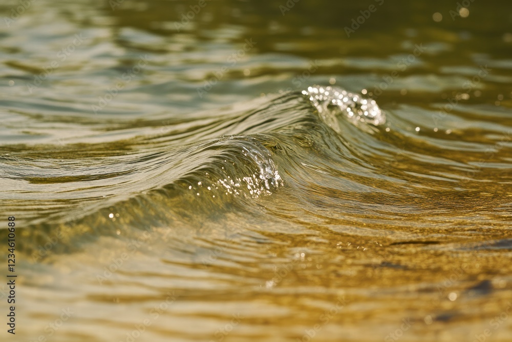 Poster soft ripples create a serene texture on a lake's surface illuminated by golden sunlight