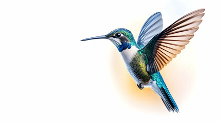Fototapeta premium Hummingbird in flight, garden background, nature photography, ideal for website banners