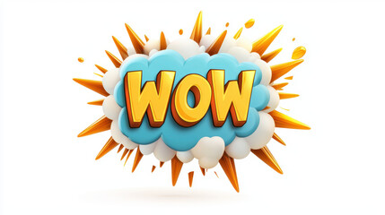 Vibrant WOW text inside colorful speech bubble design isolated on white background